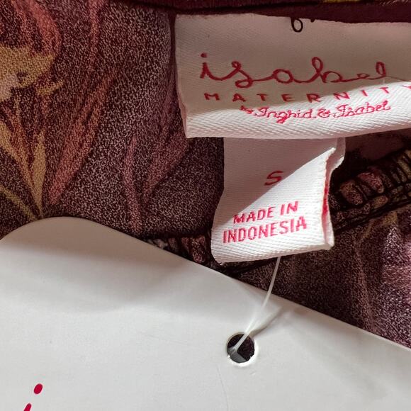 Isabel Maternity Floral Print Short Sleeve Woven Burgundy Dress - Small - NWT - Picture 2 of 6